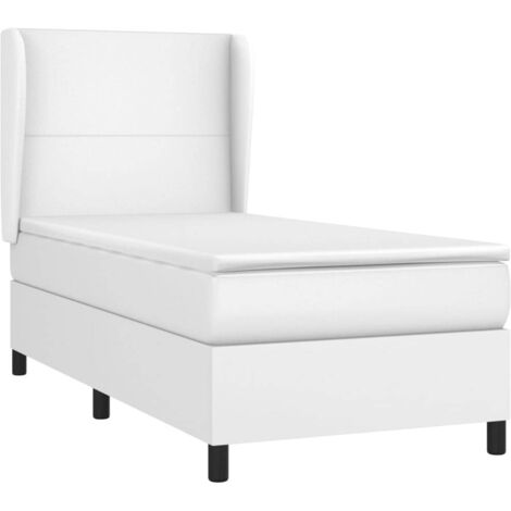 vidaXL Sommier à lattes de lit avec matelas Blanc 100x200cm Similicuir (1/5)