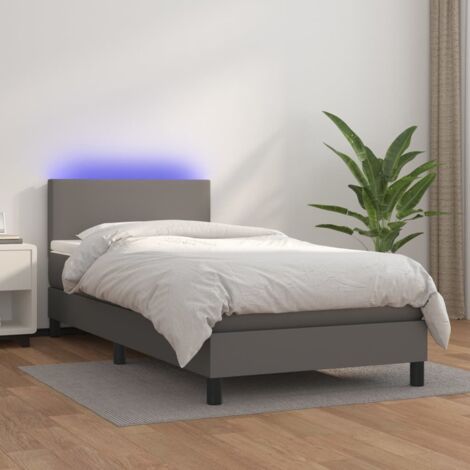 Sommier à lattes de lit avec matelas et LED Gris 90x200 cm vidaXL (1/5)