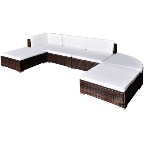 vidaXL Salon de jardin 6 pcs avec coussins Résine tressée Marron