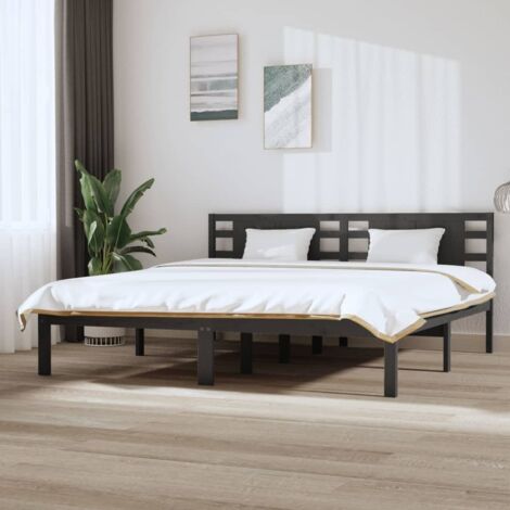 Cadre de lit sans matelas gris 200x200 cm bois massif de pin vidaXL (1/5)