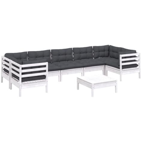 vidaXL Salon de jardin 8 pcs avec coussins blanc bois de pin (1/5)