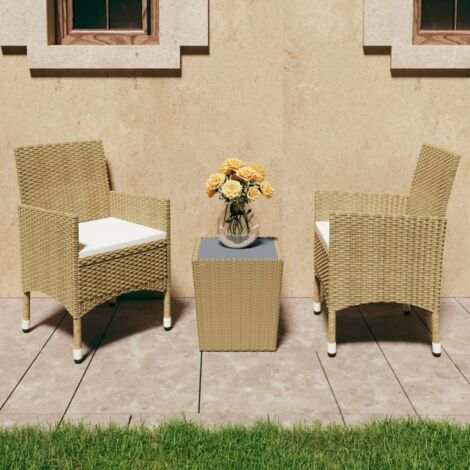 Ensemble de bistro 3 pcs Résine tressée et verre trempé Beige vidaXL (1/5)