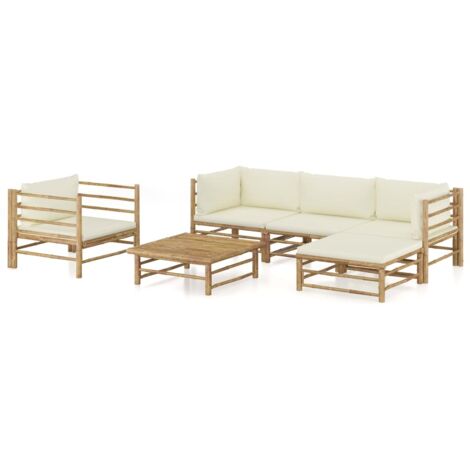 vidaXL Salon de jardin 6 pcs avec coussins blanc crème bambou