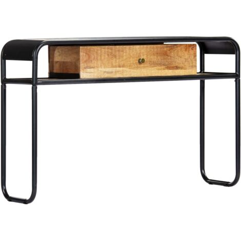 Vidaxl – Table console en bois de manguier massif 118 x 30 x 75 cm – 1 tiroir et 2 compartiments – Acier enduit de poudre pour stabilité (1/5)