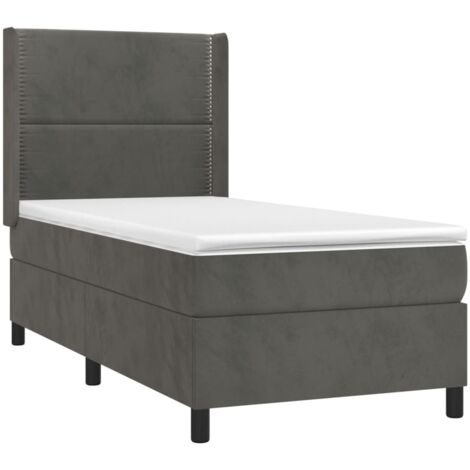 Sommier à lattes de lit et matelas Gris foncé 90x190 cm Velours vidaXL (1/5)