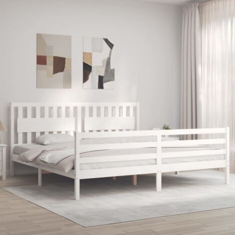 Cadre de lit sans matelas blanc 200x200 cm bois massif vidaXL (1/5)