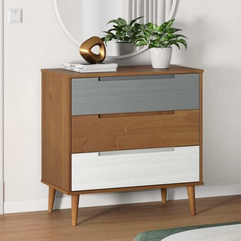 vidaXL Drawer Cabinet "MOLDE" Brown 80x40x80 cm Solid Wood Pine (1/5)