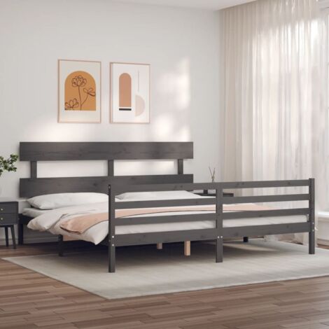 Cadre de lit sans matelas gris 200x200 cm bois massif vidaXL (1/5)