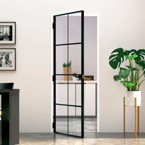Porte d'intérieur Noir 76x201,5 cm Trempé verre aluminium fin vidaXL (1/5)