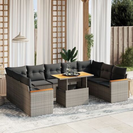vidaXL Salon de jardin avec coussins 10 pcs gris résine tressée (1/3)