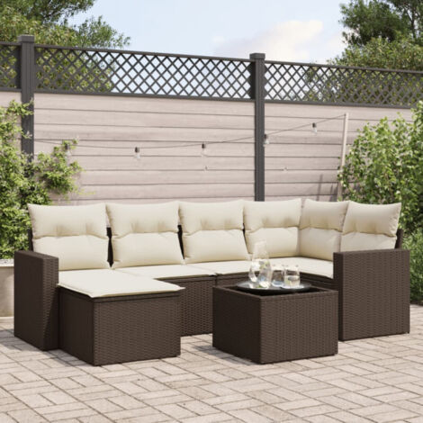 vidaXL Salon de jardin avec coussins 7 pcs marron résine tressée (1/4)