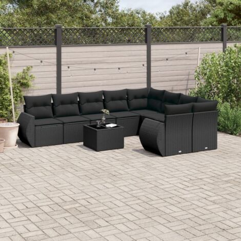vidaXL Salon de jardin 10 pcs avec coussins noir résine tressée (1/3)