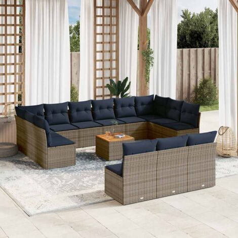 vidaXL Salon de jardin avec coussins 14 pcs gris résine tressée (1/5)