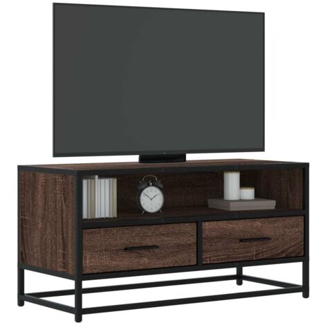 vidaXL TV Cabinet Brown Oak 80x34,5x40 cm Engineered Wood and Metal (1/5)