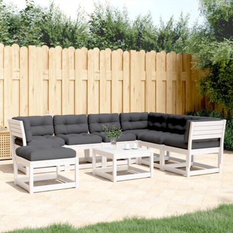 vidaXL Salon de jardin 7 pcs avec coussins blanc bois de pin massif (1/5)