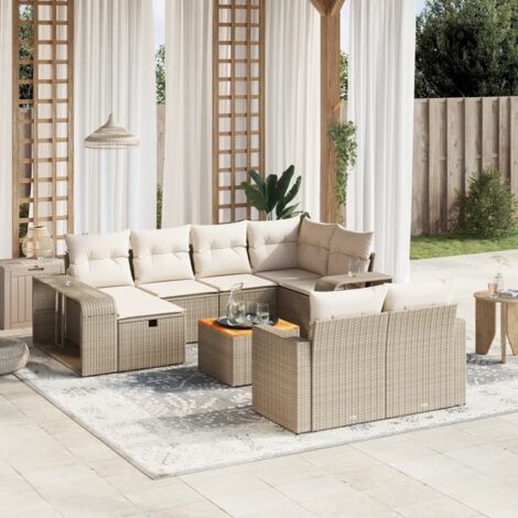 vidaXL Salon de jardin 11 pcs avec coussins beige résine tressée (1/4)