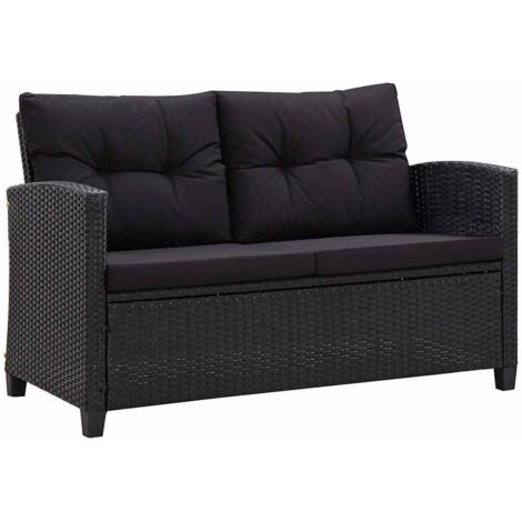 Vidaxl – Canapé de jardin 2 places Noir 124cm – Résine tressée résistante aux intempéries – Coussins épais pour confort optimal (1/5)