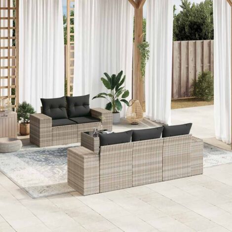 vidaXL Salon de jardin 6 pcs avec coussins gris clair résine tressée (1/5)