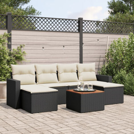 Salon de jardin 7 pcs avec coussins noir résine tressée vidaXL (1/4)