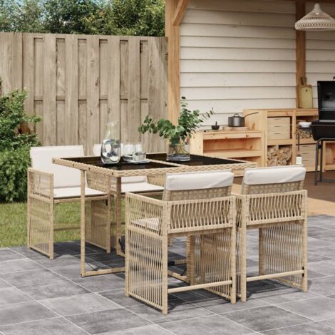 Vidaxl – Ensemble table et chaise de jardin 5 pièces – Résine tressée beige – Coussins épais amovibles – Table 110x106x73cm – Chaises avec dossier rabattable (1/6)