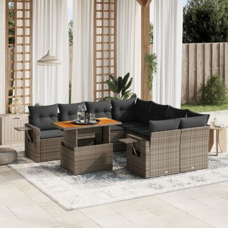 Salon de jardin 9 pcs avec coussins gris résine tressée vidaXL (1/3)