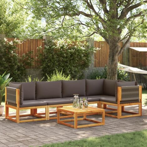 Ensemble de canapés de jardin 6 pièces avec coussins en bois d'acacia et corde vidaXL (1/5)