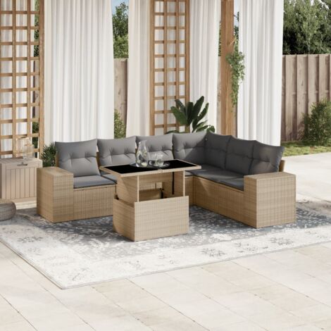 vidaXL Salon de jardin avec coussins 7 pcs beige résine tressée (1/5)