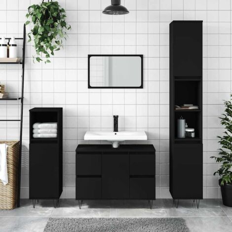 Vidaxl – Meuble sous vasque simple noir 80x33x60 cm – Bois d'ingénierie résistant à l'humidité – 4 tiroirs et compartiment avec porte – Installation flexible