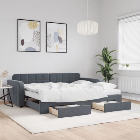 Vidaxl – Lit de jour gigogne 90x200cm – Tiroirs de rangement – Velours gris foncé – Matelas en mousse inclus – Solution gain de place (1/5)