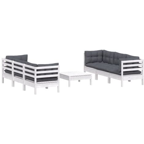 vidaXL Salon de jardin 7 pcs avec coussins anthracite bois de pin (1/5)