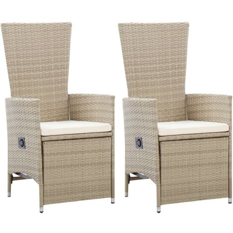 vidaXL Chaises inclinables lot de 2 et coussins Résine tressée Beige