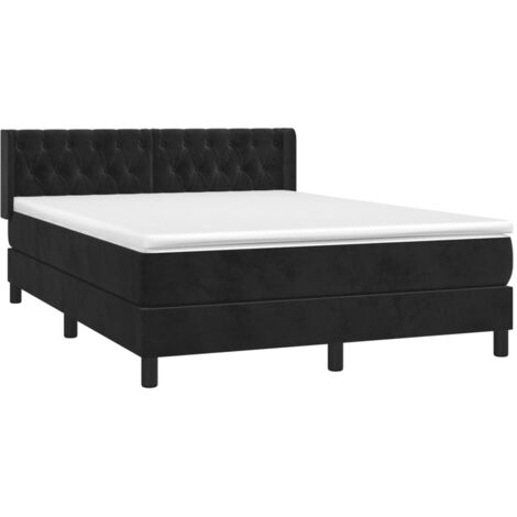 Lit à sommier tapissier avec matelas Noir 140x200 cm Velours (1/5)
