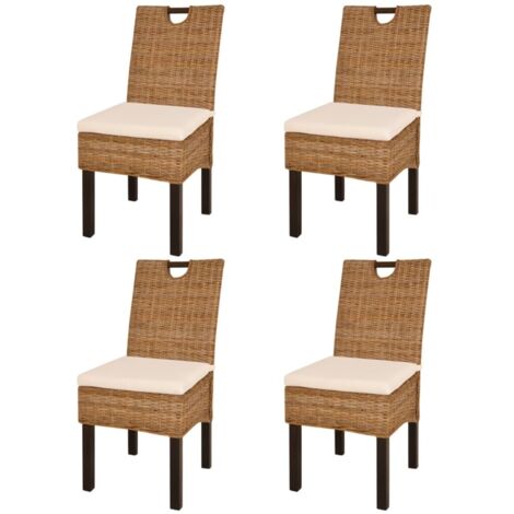 Vidaxl – Lot de 4 chaises à manger en rotin Kubu – Cadre en bois de manguier – Confort optimal avec coussins amovibles – Dimensions 46x57x96cm