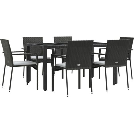 vidaXL Ensemble à manger de jardin coussins 7pcs Noir Résine tressée (1/5)