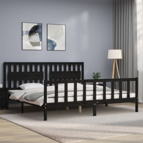 Cadre de lit sans matelas noir 200x200 cm bois massif de pin vidaXL (1/5)
