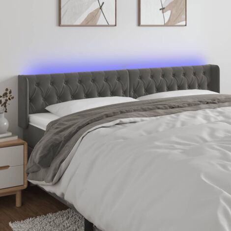 Tête de lit à LED Gris foncé 203x16x78/88 cm Velours vidaXL (1/5)