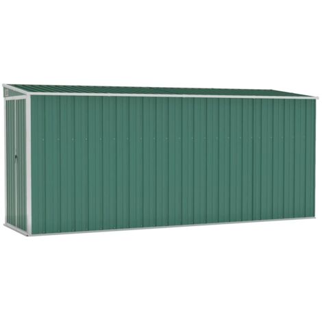 Vidaxl – Abri de jardin métal 118x382x178 cm – Acier galvanisé vert – Résistant aux intempéries – Double porte verrouillable – Évacuation pluie