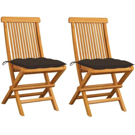 Chaises de jardin et coussins taupe lot de 2 Bois teck massif vidaXL (1/5)