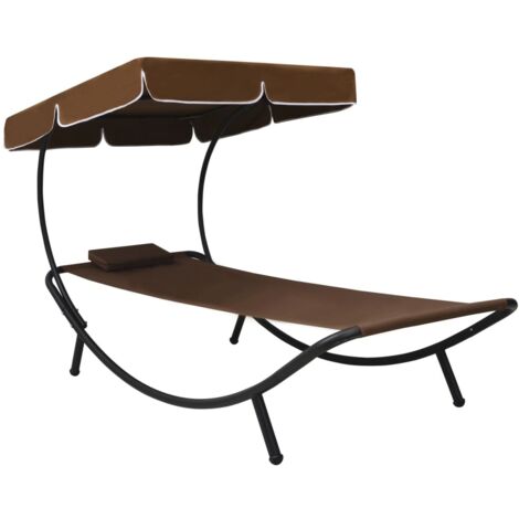 Lit de repos d'extérieur avec auvent et oreiller Marron vidaXL (1/5)