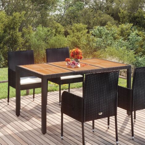 Vidaxl – Table de jardin en bois d'acacia massif 150x90x75 cm – Résine tressée résistante à l'eau – Cadre en acier enduit de poudre – Capacité 110 kg
