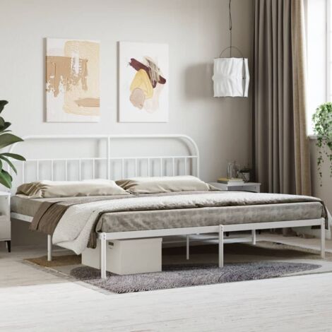 Cadre de lit métal sans matelas et tête de lit blanc 200x200 cm vidaXL (1/6)