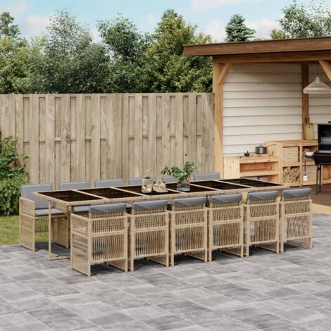 vidaXL Ensemble à manger de jardin coussins 13 pcs mélange beige rotin