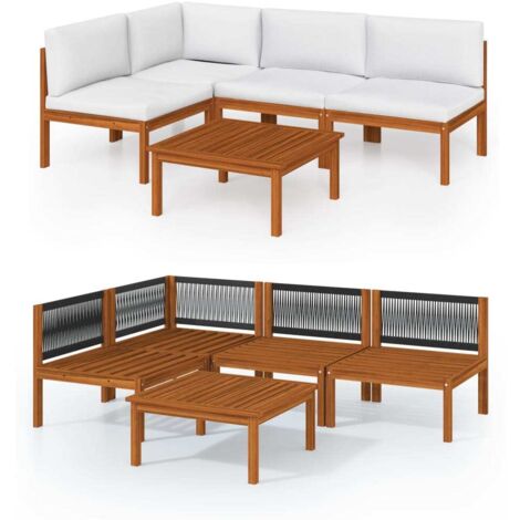 Vidaxl – Salon de jardin 5 pièces en bois d'acacia massif – Coussins épais crème – Table 63 x 63 cm – Pour terrasses et jardins