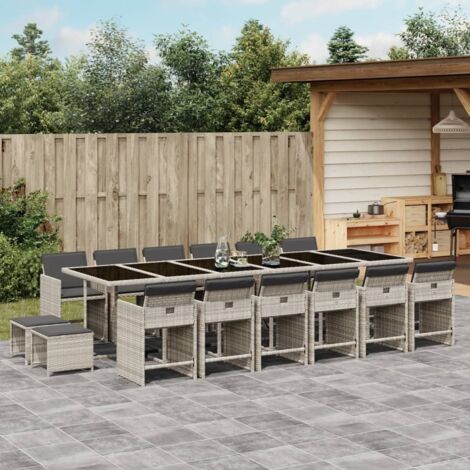 Vidaxl – Ensemble table et chaises de jardin 17 pcs – Résine tressée gris clair – Coussins épais – Dossier rabattable pour rangement compact