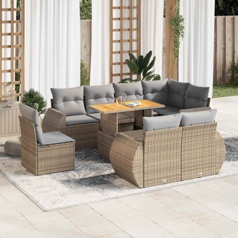 vidaXL Salon de jardin avec coussins 9 pcs beige résine tressée (1/5)