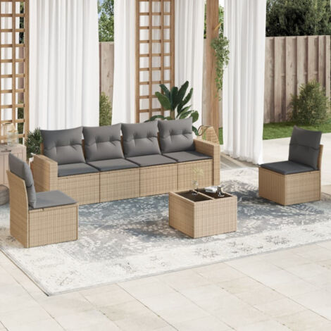 Salon de jardin avec coussins 7 pcs beige résine tressée vidaXL (1/4)