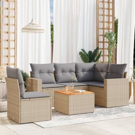 Salon de jardin avec coussins 6 pcs beige résine tressée vidaXL (1/3)