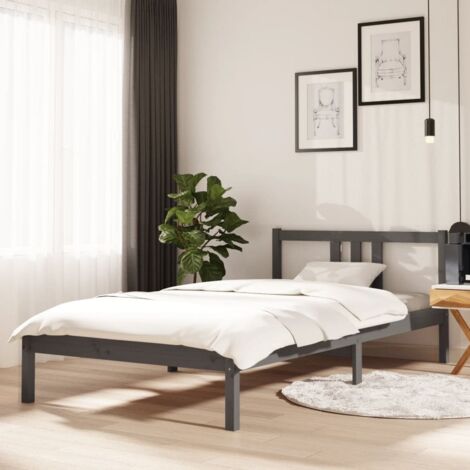 Lit adulte 100x200 cm gris en pin massif cadre de lit chambre ado