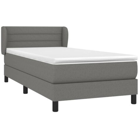 Sommier à lattes de lit et matelas Gris foncé 90x190 cm Tissu (1/5)