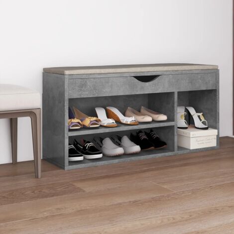 Banc à chaussures avec coussin Gris béton 104x30x49cm Aggloméré (1/5)